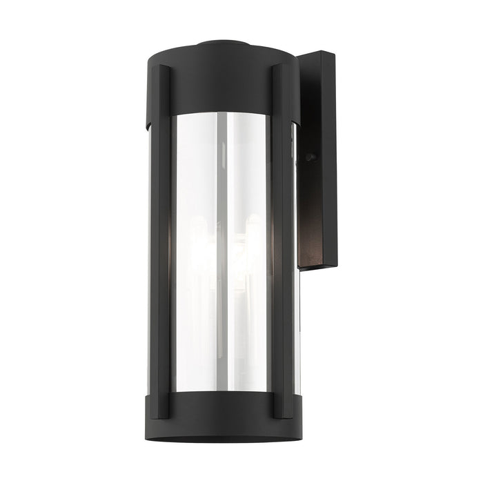 Three Light Outdoor Wall Lantern from the Sheridan collection in Black with Brushed Nickel Candles finish