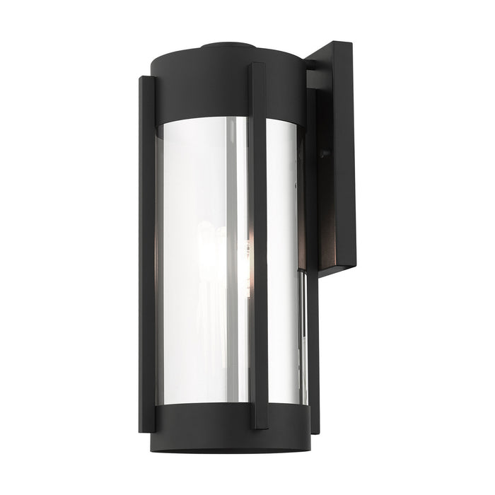 Three Light Outdoor Wall Lantern from the Sheridan collection in Black with Brushed Nickel Candles finish