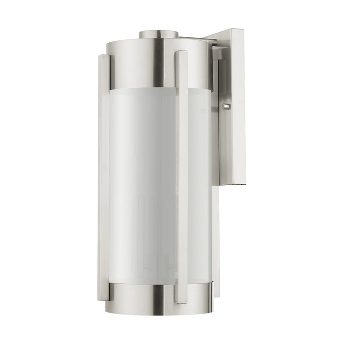 Three Light Outdoor Wall Lantern from the Sheridan collection in Brushed Nickel finish