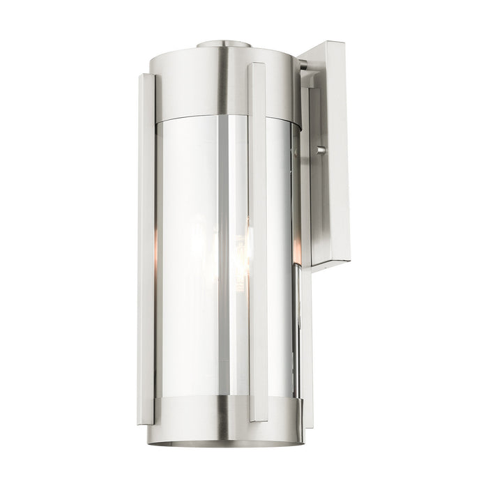 Three Light Outdoor Wall Lantern from the Sheridan collection in Brushed Nickel finish