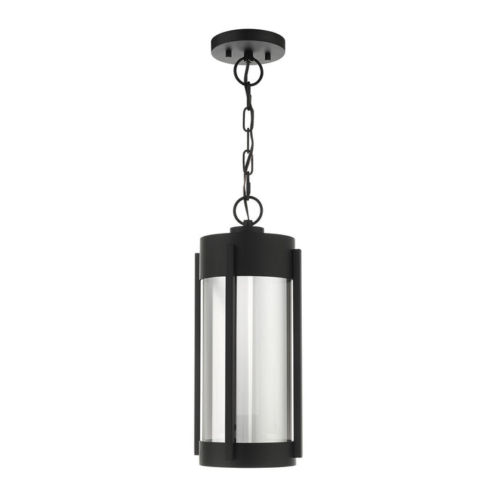 Two Light Outdoor Pendant from the Sheridan collection in Black with Brushed Nickel Candles finish