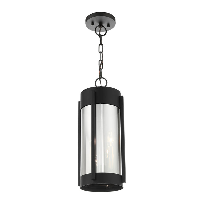Two Light Outdoor Pendant from the Sheridan collection in Black with Brushed Nickel Candles finish