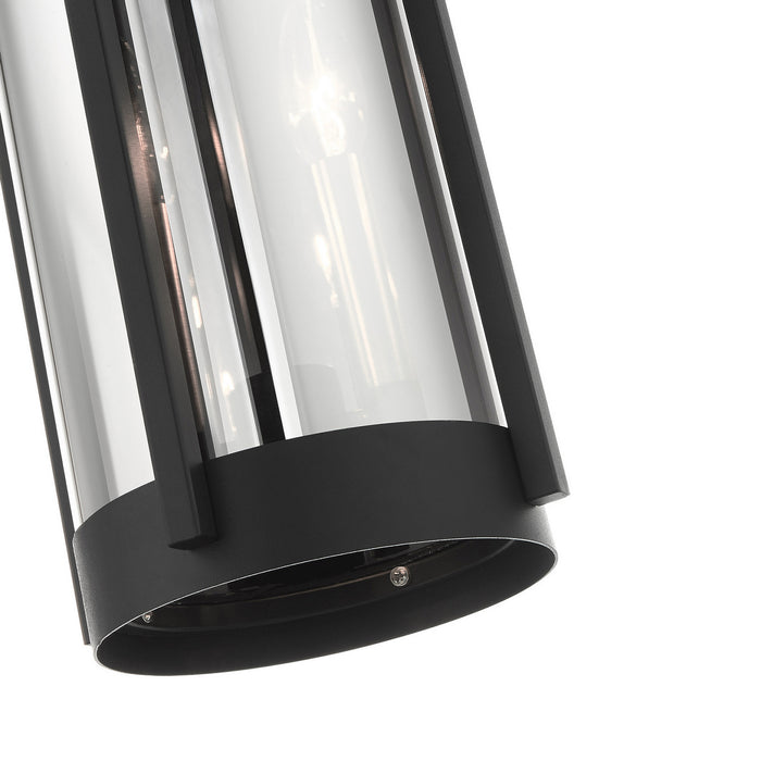 Two Light Outdoor Pendant from the Sheridan collection in Black with Brushed Nickel Candles finish