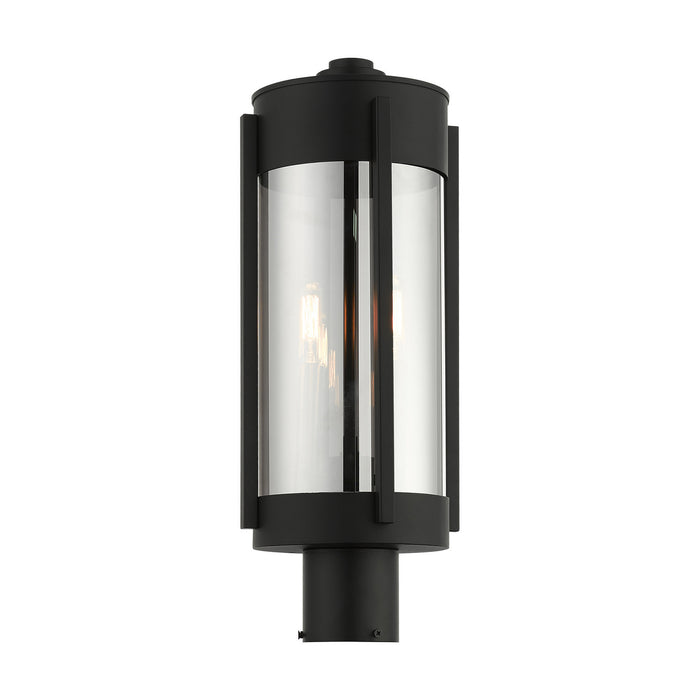 Two Light Outdoor Post Top Lantern from the Sheridan collection in Black with Brushed Nickel Candles finish