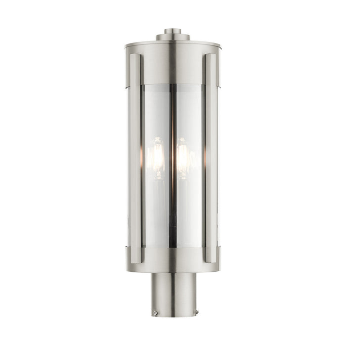 Two Light Outdoor Post Top Lantern from the Sheridan collection in Brushed Nickel finish