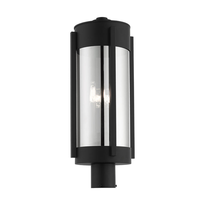 Three Light Outdoor Post Top Lantern from the Sheridan collection in Black with Brushed Nickel Candles finish
