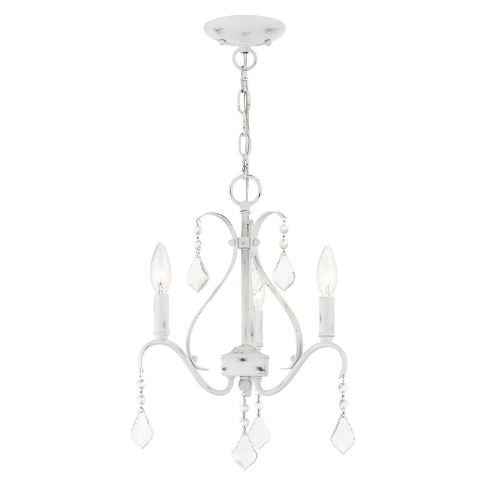 Three Light Chandelier from the Caterina collection in Antique White with Clear Crystals finish