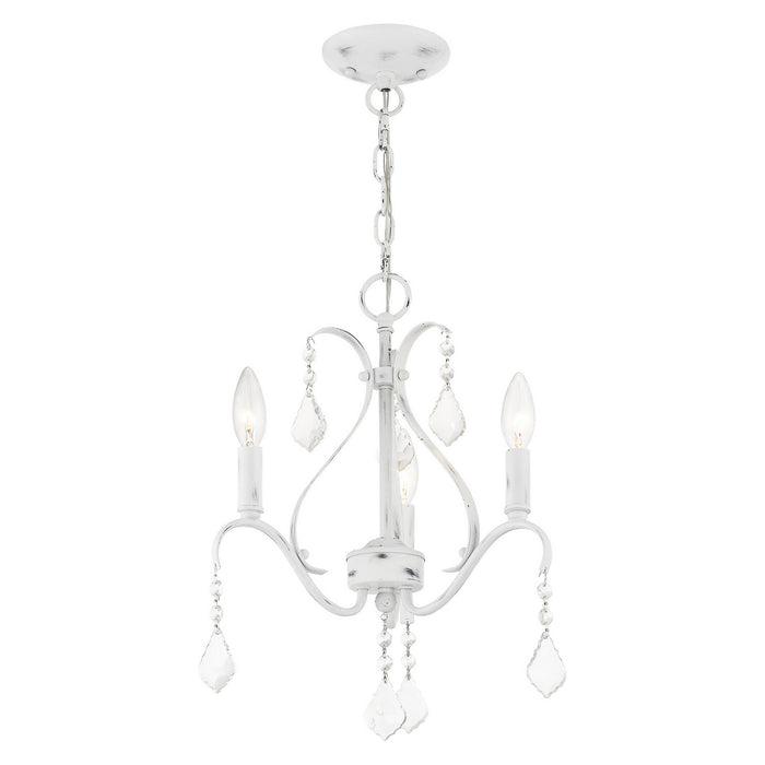 Three Light Chandelier from the Caterina collection in Antique White with Clear Crystals finish