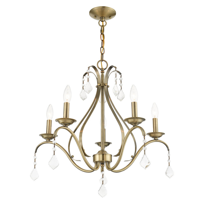 Five Light Chandelier from the Caterina collection in Antique Brass with Clear Crystals finish
