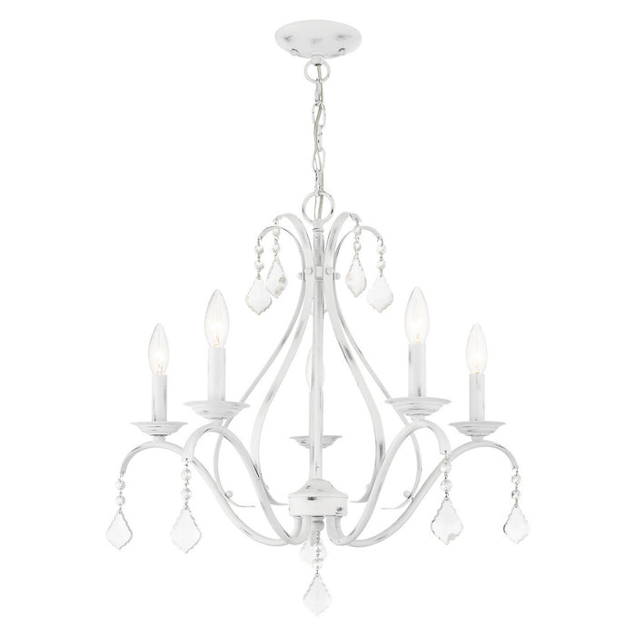 Five Light Chandelier from the Caterina collection in Antique White with Clear Crystals finish