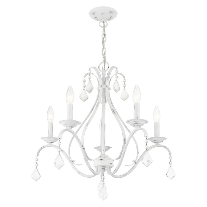 Five Light Chandelier from the Caterina collection in Antique White with Clear Crystals finish