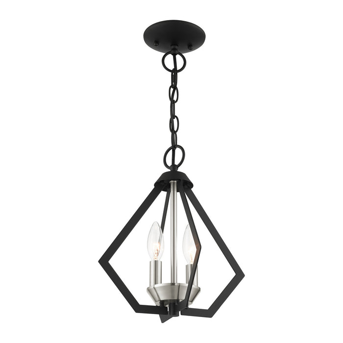 Two Light Convertible Semi Flush/Pendant from the Prism collection in Black with Brushed Nickel Cluster finish