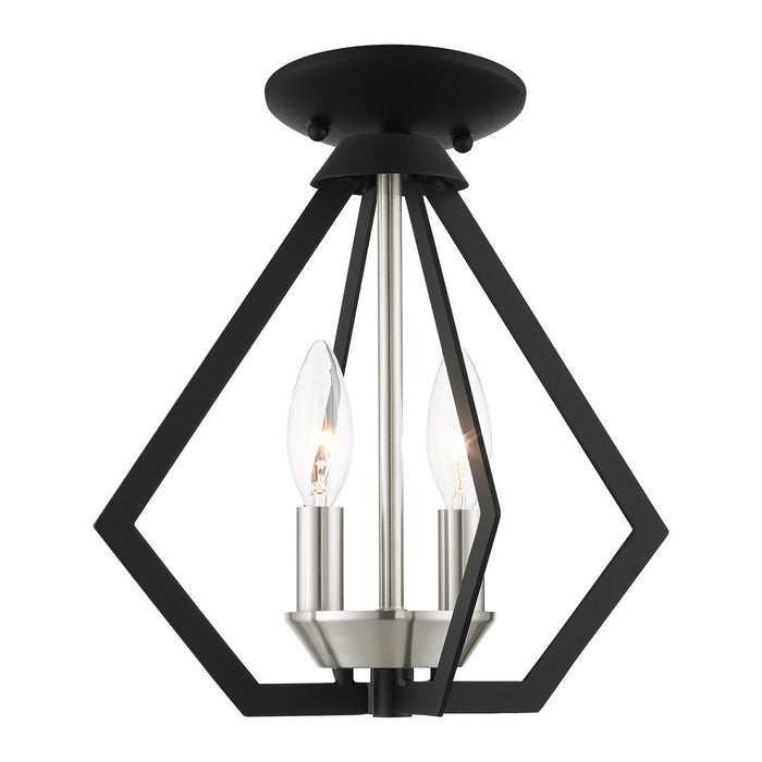 Two Light Convertible Semi Flush/Pendant from the Prism collection in Black with Brushed Nickel Cluster finish