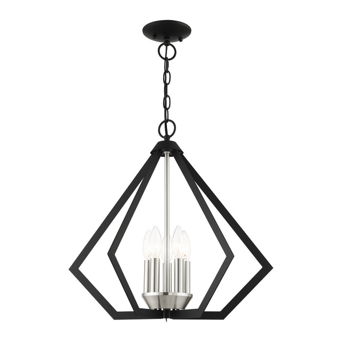 Five Light Chandelier from the Prism collection in Black with Brushed Nickel Cluster finish