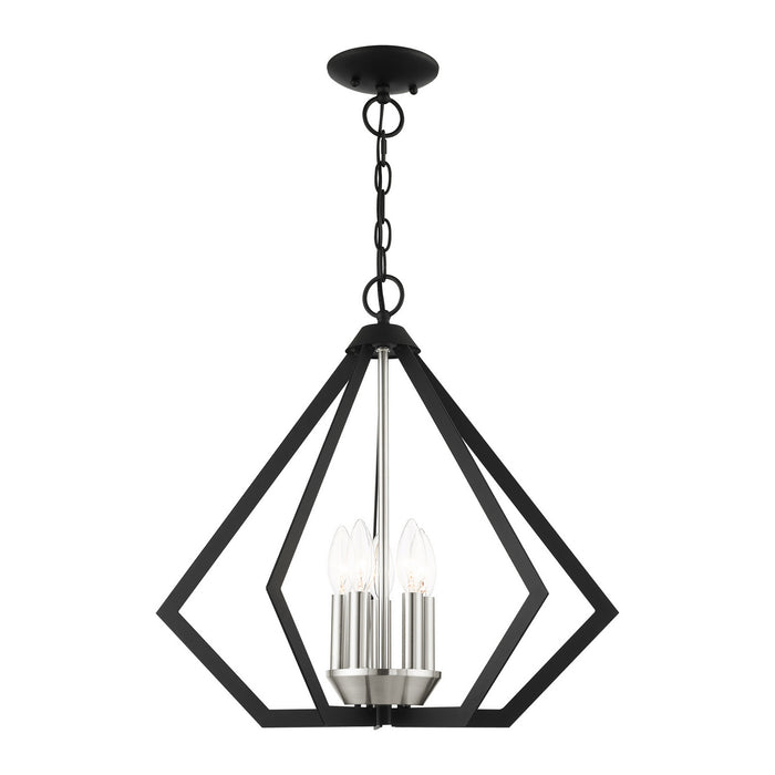 Five Light Chandelier from the Prism collection in Black with Brushed Nickel Cluster finish