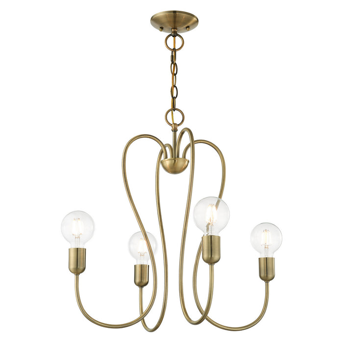 Four Light Chandelier from the Lucerne collection in Antique Brass finish