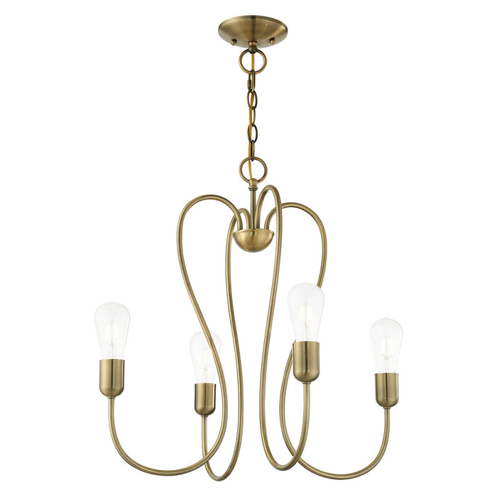 Four Light Chandelier from the Lucerne collection in Antique Brass finish
