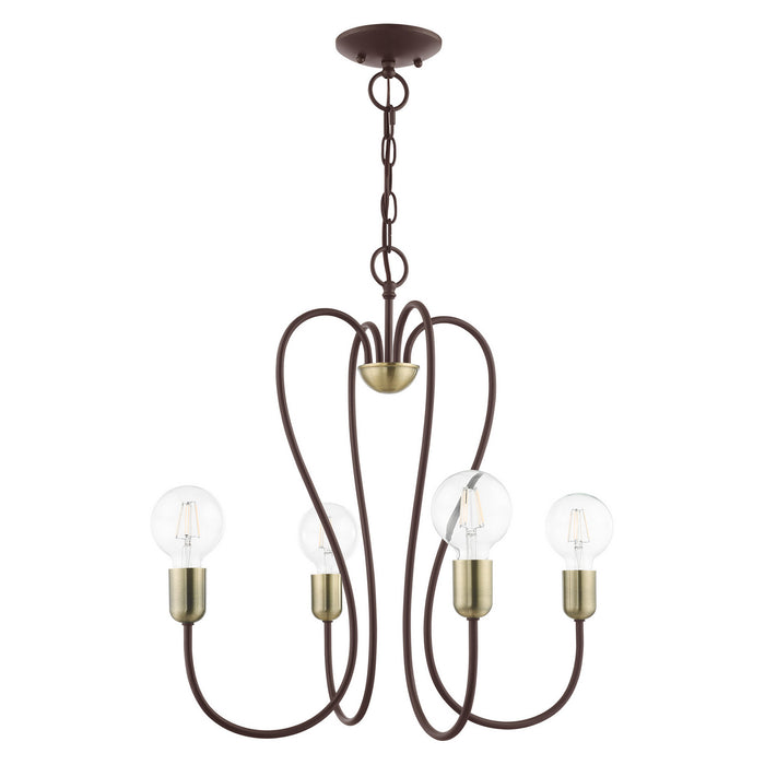 Four Light Chandelier from the Lucerne collection in Bronze with Antique Brass Accents finish