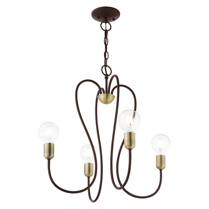 Four Light Chandelier from the Lucerne collection in Bronze with Antique Brass Accents finish