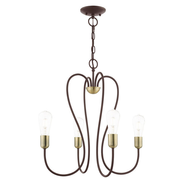 Four Light Chandelier from the Lucerne collection in Bronze with Antique Brass Accents finish