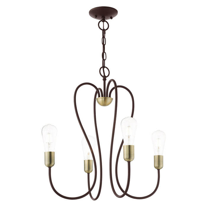 Four Light Chandelier from the Lucerne collection in Bronze with Antique Brass Accents finish