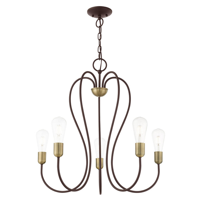 Five Light Chandelier from the Lucerne collection in Bronze with Antique Brass Accents finish