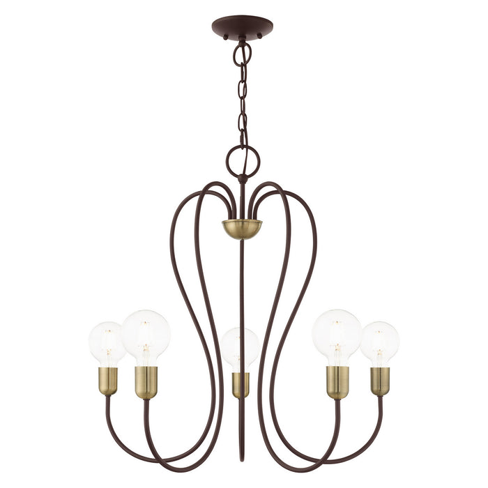 Five Light Chandelier from the Lucerne collection in Bronze with Antique Brass Accents finish