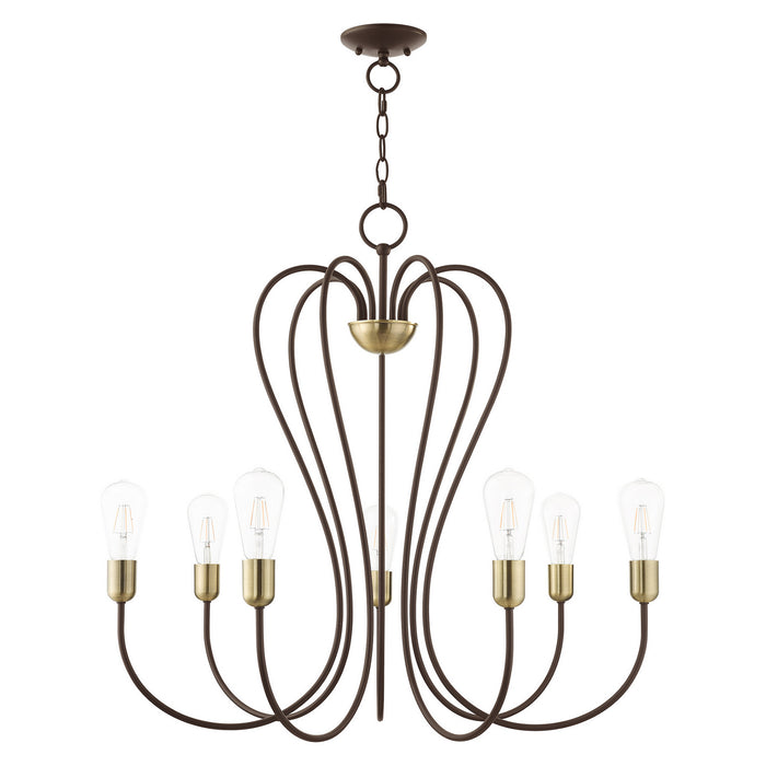 Seven Light Chandelier from the Lucerne collection in Bronze with Antique Brass Accents finish
