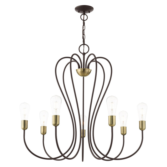 Seven Light Chandelier from the Lucerne collection in Bronze with Antique Brass Accents finish