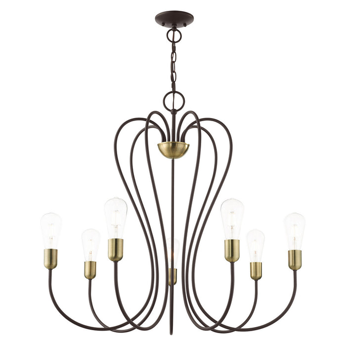 Seven Light Chandelier from the Lucerne collection in Bronze with Antique Brass Accents finish