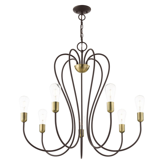 Seven Light Chandelier from the Lucerne collection in Bronze with Antique Brass Accents finish