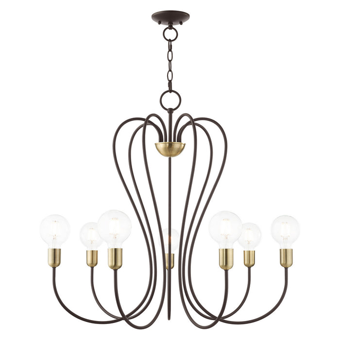 Seven Light Chandelier from the Lucerne collection in Bronze with Antique Brass Accents finish