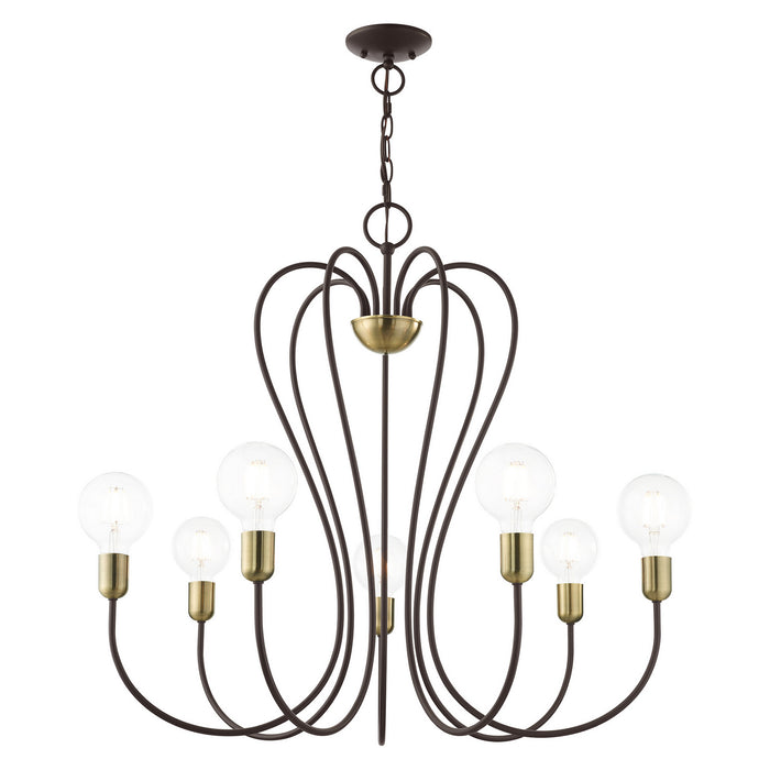 Seven Light Chandelier from the Lucerne collection in Bronze with Antique Brass Accents finish