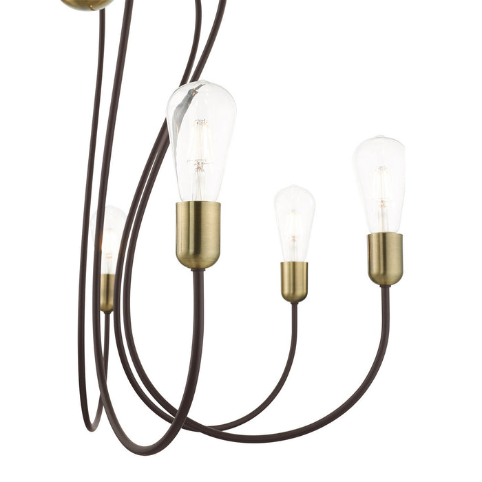 Seven Light Chandelier from the Lucerne collection in Bronze with Antique Brass Accents finish