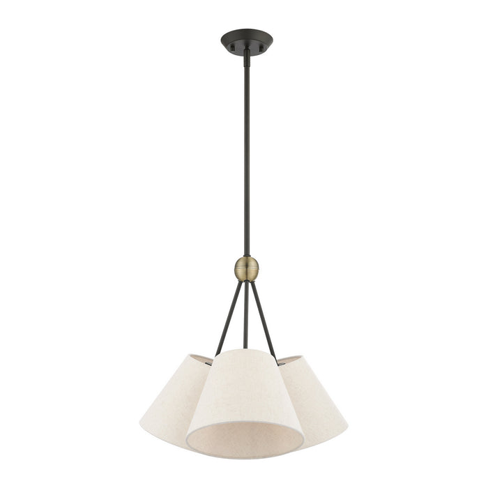 Three Light Chandelier from the Prato collection in Bronze with Antique Brass Accents finish