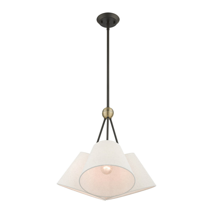 Three Light Chandelier from the Prato collection in Bronze with Antique Brass Accents finish