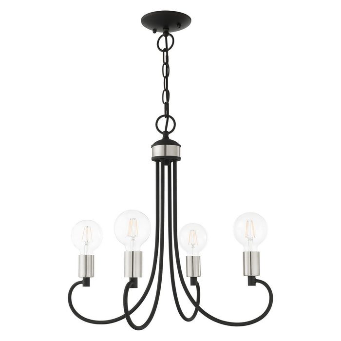 Four Light Chandelier from the Bari collection in Black with Brushed Nickel Accents finish
