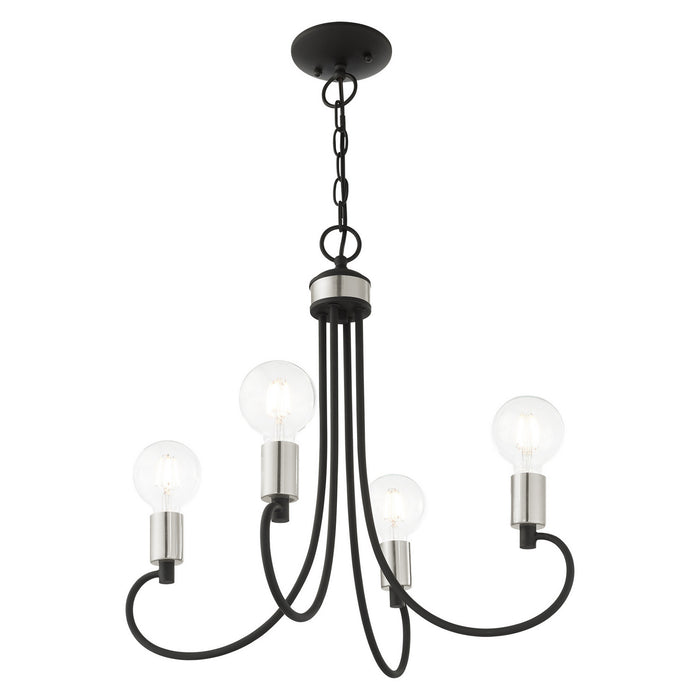 Four Light Chandelier from the Bari collection in Black with Brushed Nickel Accents finish