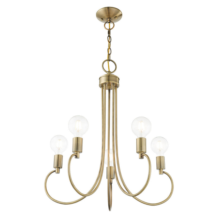 Five Light Chandelier from the Bari collection in Antique Brass finish