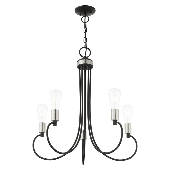 Five Light Chandelier from the Bari collection in Black with Brushed Nickel Accents finish