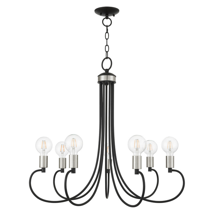 Seven Light Chandelier from the Bari collection in Black with Brushed Nickel Accents finish