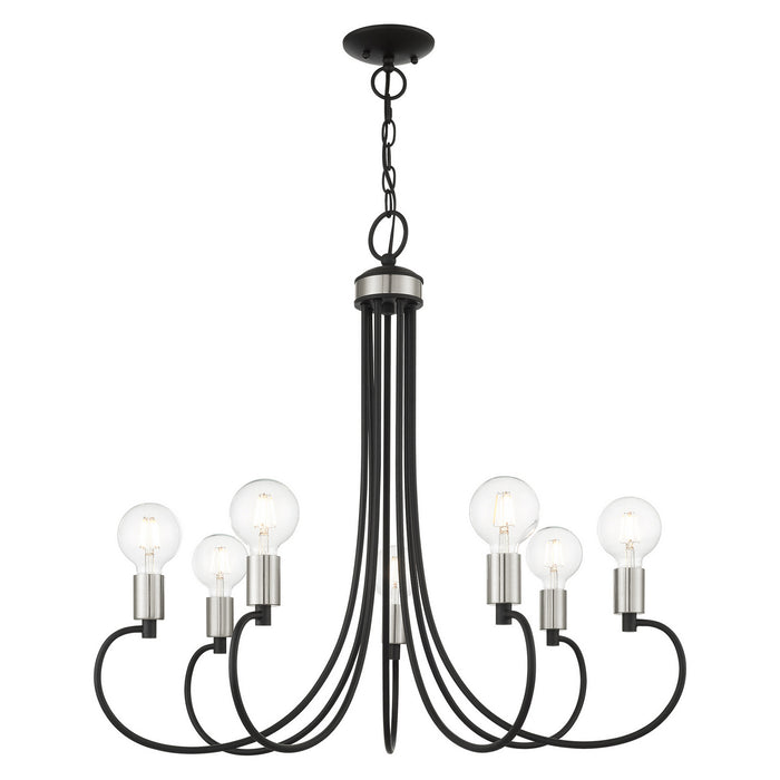 Seven Light Chandelier from the Bari collection in Black with Brushed Nickel Accents finish