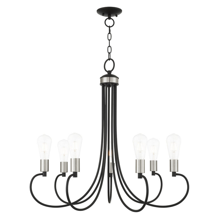 Seven Light Chandelier from the Bari collection in Black with Brushed Nickel Accents finish