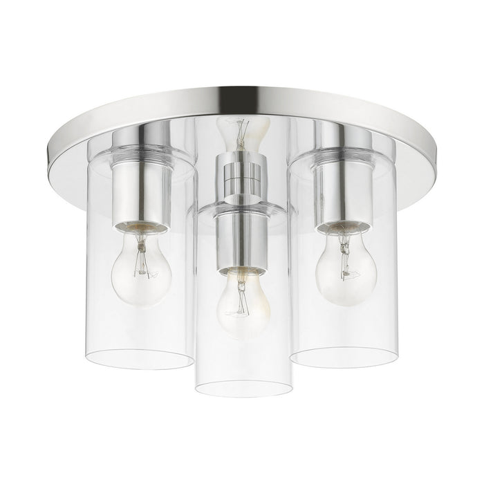 Three Light Flush Mount from the Zurich collection in Polished Chrome finish
