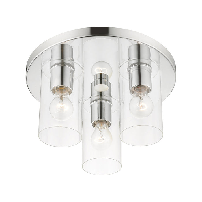 Three Light Flush Mount from the Zurich collection in Polished Chrome finish
