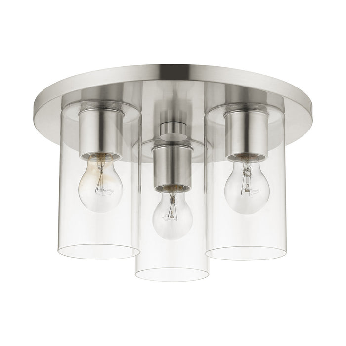 Three Light Flush Mount from the Zurich collection in Brushed Nickel finish