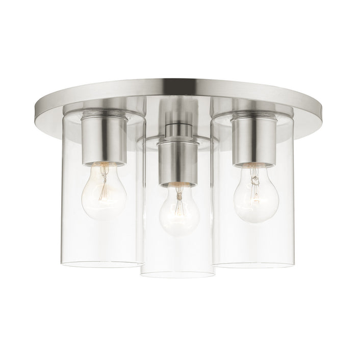 Three Light Flush Mount from the Zurich collection in Brushed Nickel finish