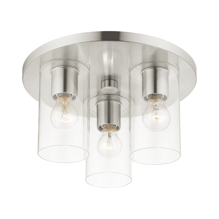 Three Light Flush Mount from the Zurich collection in Brushed Nickel finish