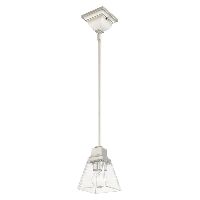 One Light Pendant from the Mission collection in Brushed Nickel finish