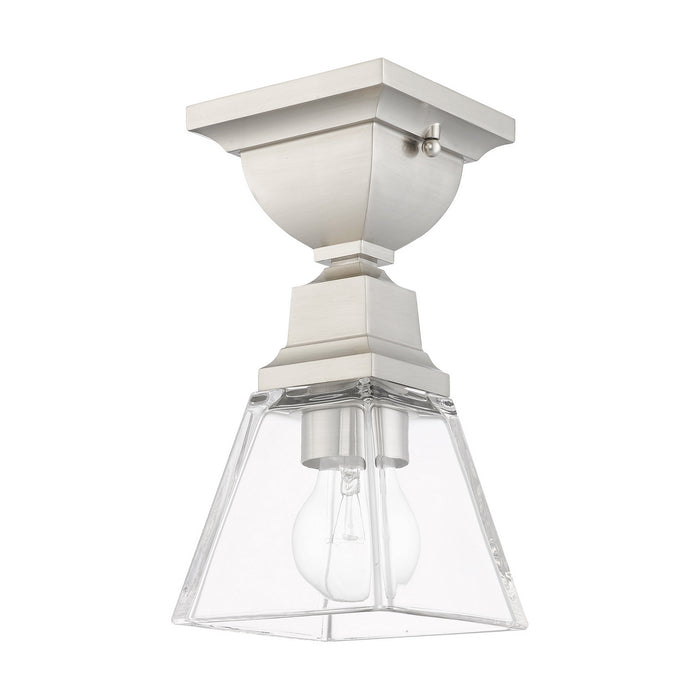 One Light Flush Mount from the Mission collection in Brushed Nickel finish
